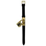 HERMES Vintage Kelly Leather Genuine GP Finish Wrist Black & Gold 82135