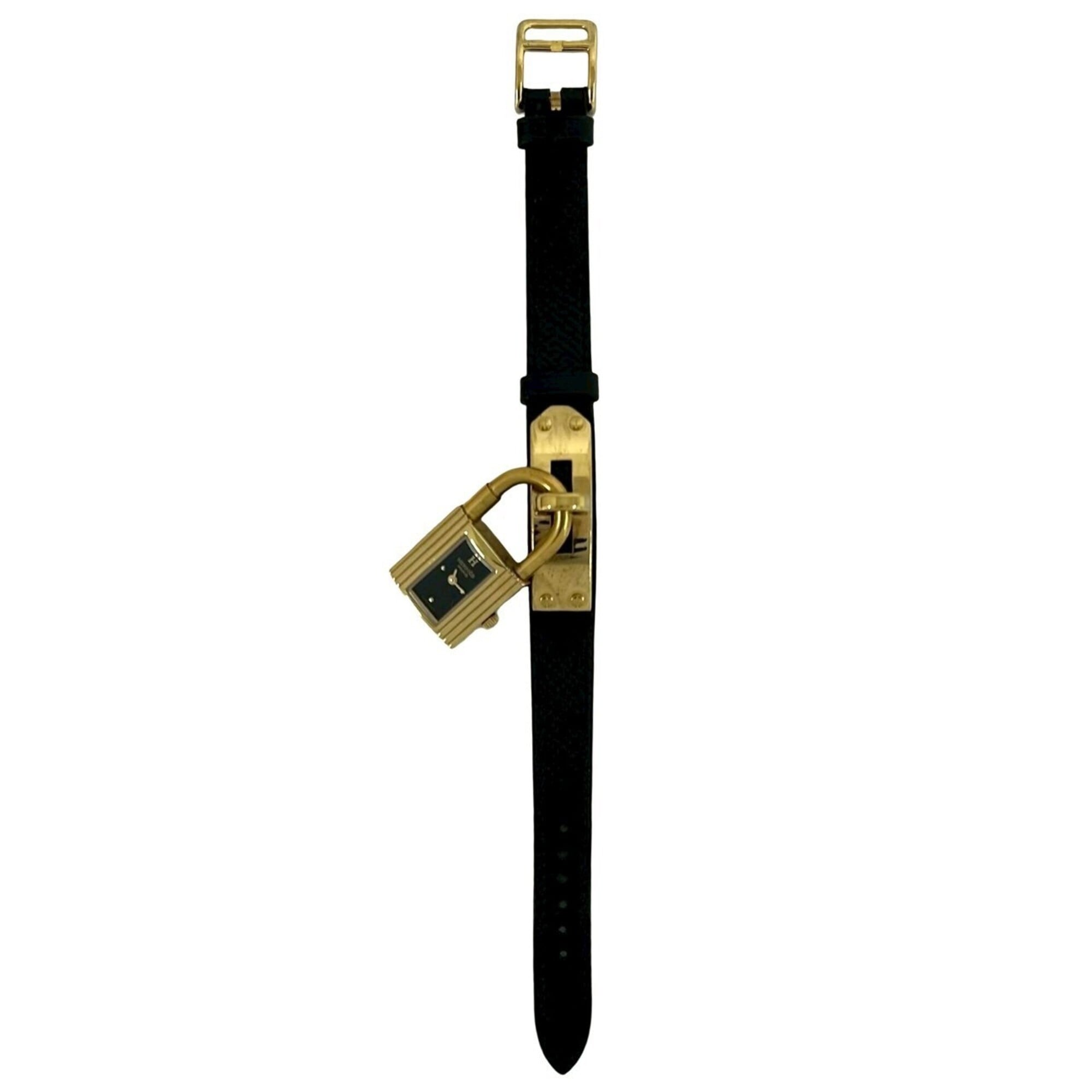 2000_021d2060-367b-4210-801d-4fc07231d5e9.jpg HERMES Vintage Kelly Leather Genuine GP Finish Wrist Black & Gold 82135 - Image 1