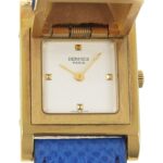 Hermes Medor watch, gold plated x leather, 1994 model, quartz, analog, white dial, women's.