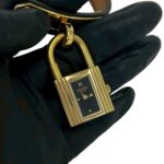 HERMES Vintage Kelly Leather Genuine GP Finish Wrist Black & Gold 82135 - Image 4