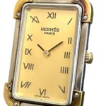 Hermes CroisiÃ¨re watch, total weight 37.7g, stainless steel, quartz movement, gold dial, CR1.240 battery. - Image 3