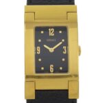 Versace VERSACE ALQ90 Rectangular Black Dial GP/Leather Quartz Watch Battery Women's