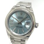 ROLEX 279166 Oyster Perpetual Datejust Automatic Ice Blue Roman Dial Diamond Wrist Pt950 Ladies Silver