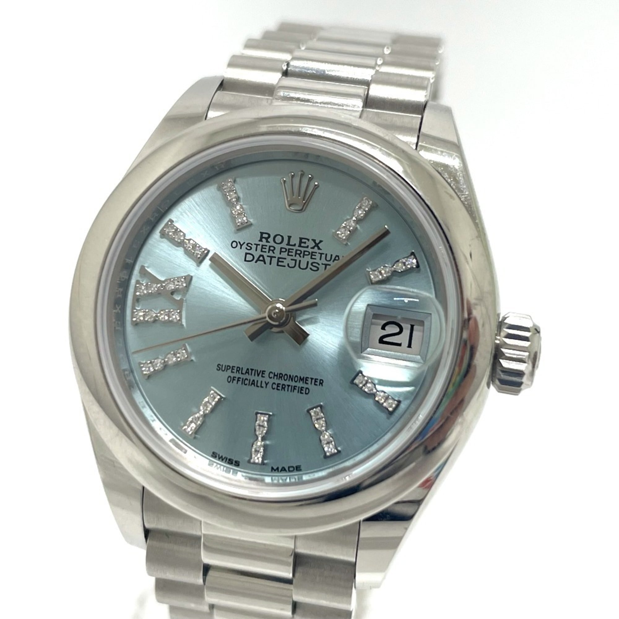 2000_0a38b2fe-a341-4b03-b3a5-e6835d9ec2b2.jpg ROLEX 279166 Oyster Perpetual Datejust Automatic Ice Blue Roman Dial Diamond Wrist Pt950 Ladies Silver - Image 1
