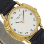 Christian Dior watch, model 58.121.2, gold-plated leather strap, gold quartz, analog, white dial, women's. - Image 3