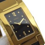 Versace VERSACE ALQ90 Rectangular Black Dial GP/Leather Quartz Watch Battery Women's - Image 5
