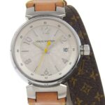 Louis Vuitton Tambour Watch Q1313 Stainless Steel x Monogram Canvas Quartz Analog Display White Dial Women's