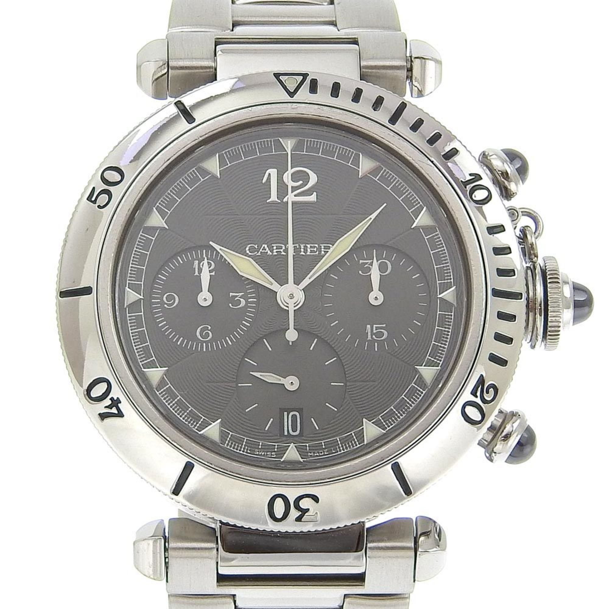 2000_1768e07f-c702-42e6-a44e-68961c53ad5b.jpg Cartier Pasha Men's Watch, Caliber 205, W3107355, Stainless Steel, Automatic Chronograph, Gray Dial, See-Through Back - Image 1
