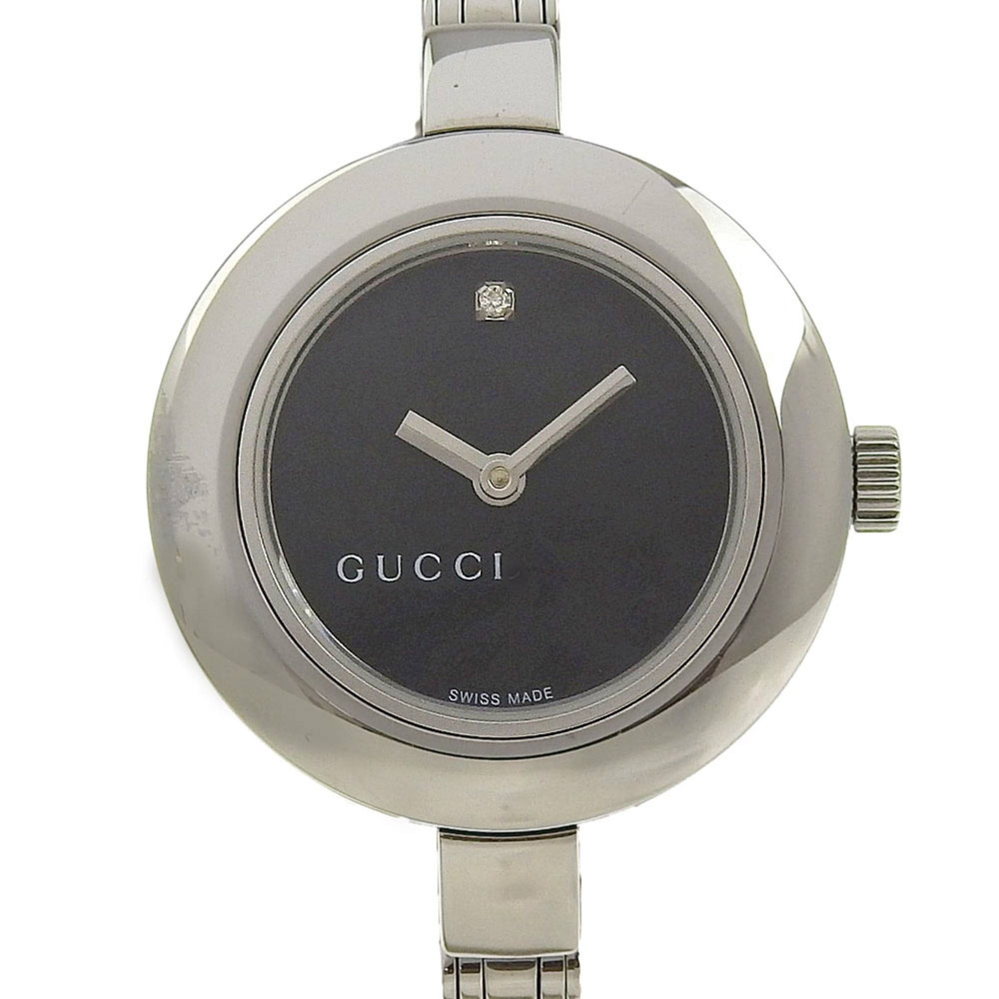 2000_1bc933a4-1d48-4fe0-a6f3-a48ffb0a0edd.jpg Gucci GUCCI Watch 105 Stainless Steel x Diamond Quartz Analog Display Black Dial Women's - Image 1
