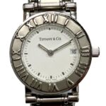 Tiffany & Co. Atlas watch, total weight 53.8g, stainless steel, quartz movement, white dial.
