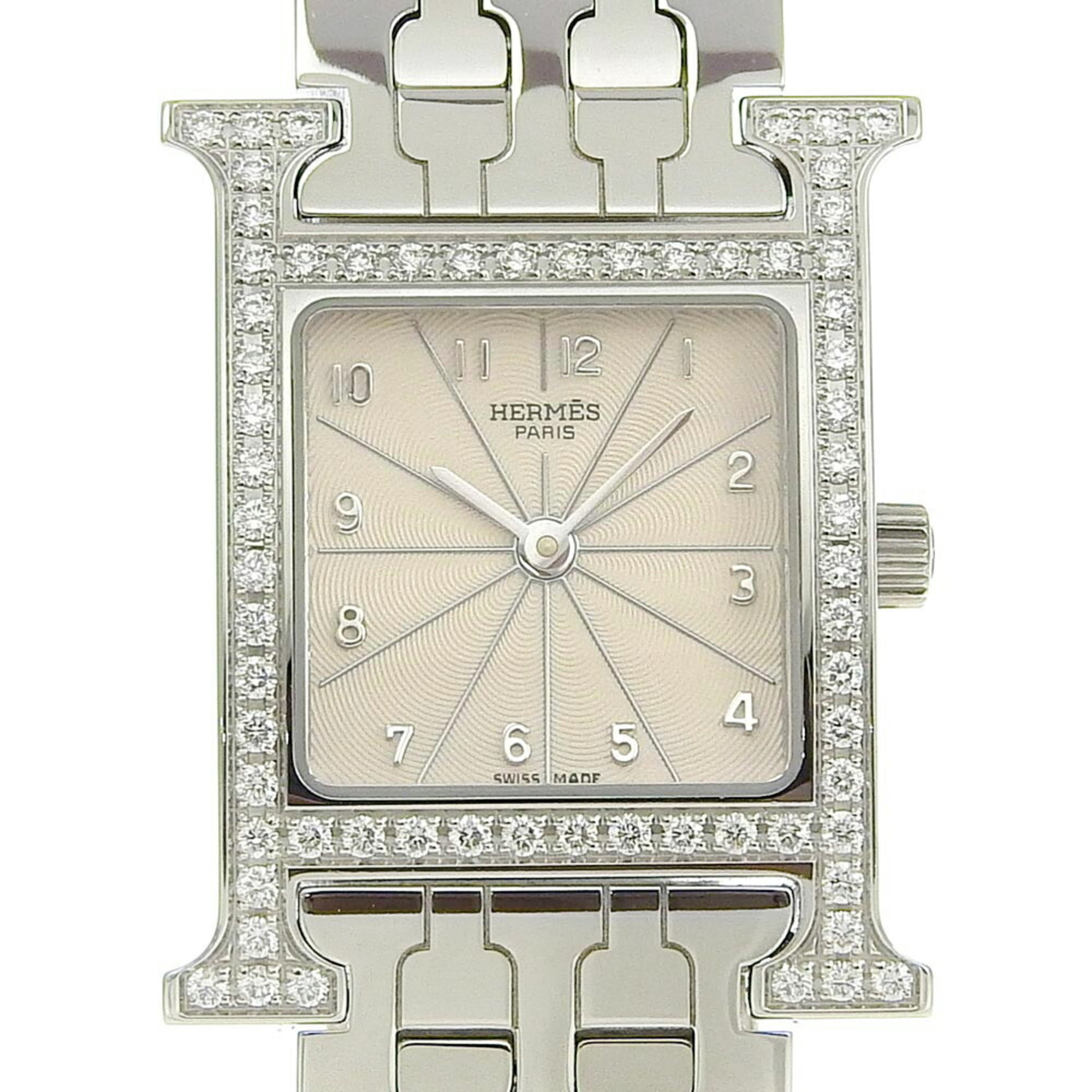 2000_20c74b89-10cb-462f-9e98-e84405136f6e.jpg Hermes HERMES H Watch Diamond Bezel HH1.230 Stainless Steel x Quartz Analog Display Ivory Dial Heure for Women - Image 1