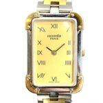 Hermes CroisiÃ¨re watch, total weight 37.7g, stainless steel, quartz movement, gold dial, CR1.240 battery.