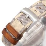 Louis Vuitton Tambour Moon Dual Time MM GMT QA108 Ladies' with 12 Diamond Lugs Black Diamonds Silver Quartz Movement. - Image 7