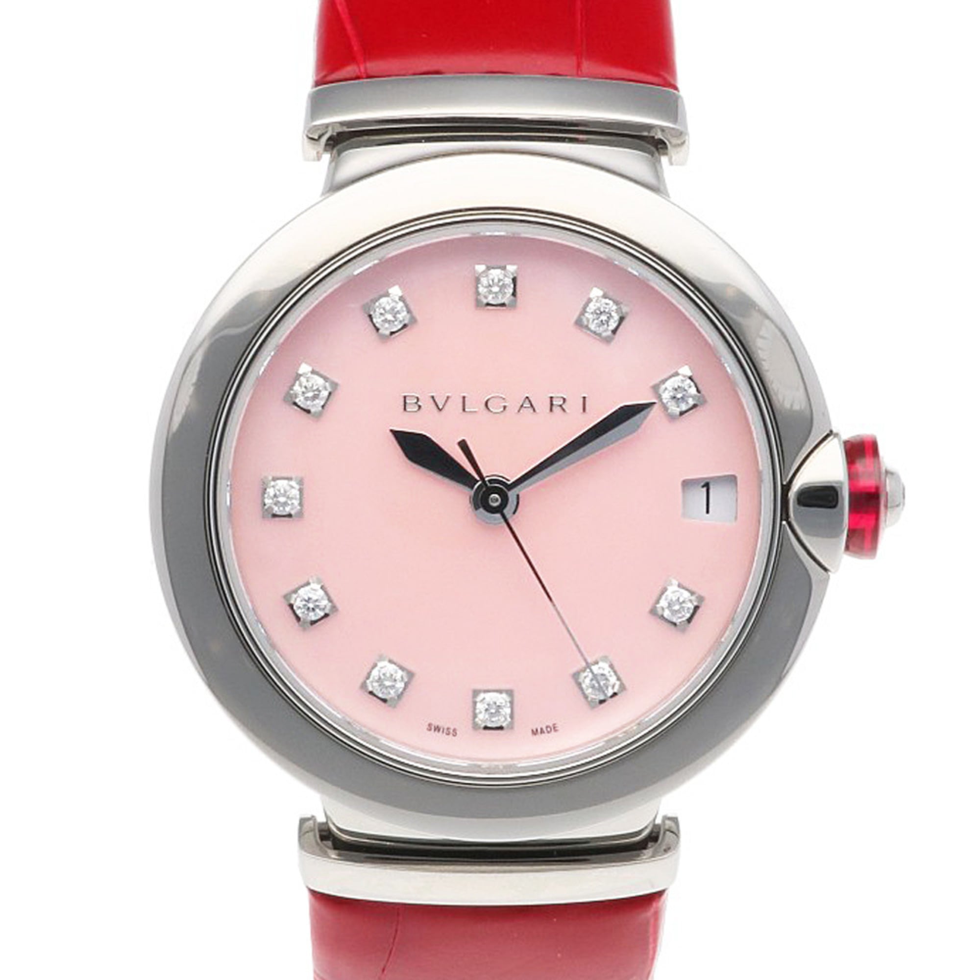 2000_254f0a61-3904-4616-9d73-df1e71280216.jpg Bvlgari Lucea Stainless Steel Watch LU33C2SLD/11 Automatic Women's BVLGARI Pink Shell with 11 Diamonds - Image 1