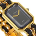 Chanel CHANEL Premiere S Watch H0001 Gold-plated x Leather Quartz Analog Display Black Dial Ladies - Image 3