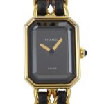 CHANEL Premiere S Watch H0001, Gold-Plated Leather Quartz Movement, Analog Display, Black Dial, Women's