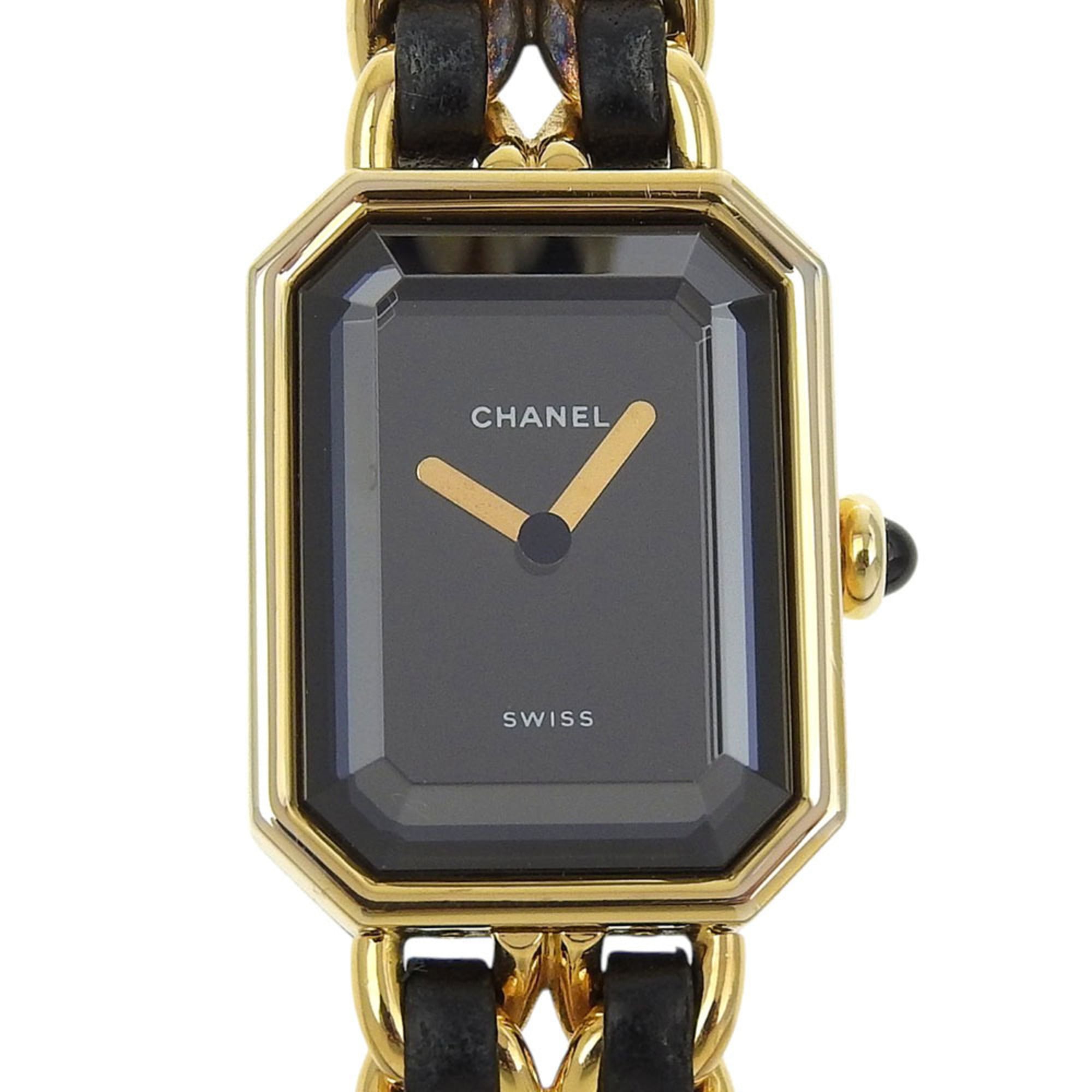 2000_26bc5ba0-bdb7-4a89-963b-7b9792046ec5.jpg CHANEL Premiere S Watch H0001, Gold-Plated Leather Quartz Movement, Analog Display, Black Dial, Women's - Image 1