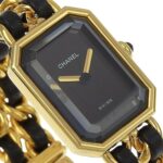 CHANEL Premiere S Watch H0001, Gold-Plated Leather Quartz Movement, Analog Display, Black Dial, Women's - Image 3