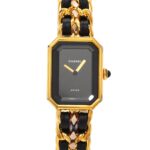 Chanel Premiere Large Size H0001 Wo Black Gold Quartz