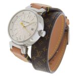 Louis Vuitton Tambour Watch Q1313 Stainless Steel x Monogram Canvas Quartz Analog Display White Dial Women's - Image 2