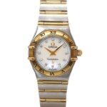 Omega Constellation Mini Combination 1262 75 Ladies' with 12 Diamonds White Shell Yellow Gold Quartz Movement