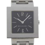 BVLGARI Quadrado Watch SQ29SSD Stainless Steel Quartz Analog Display Black Dial Unisex