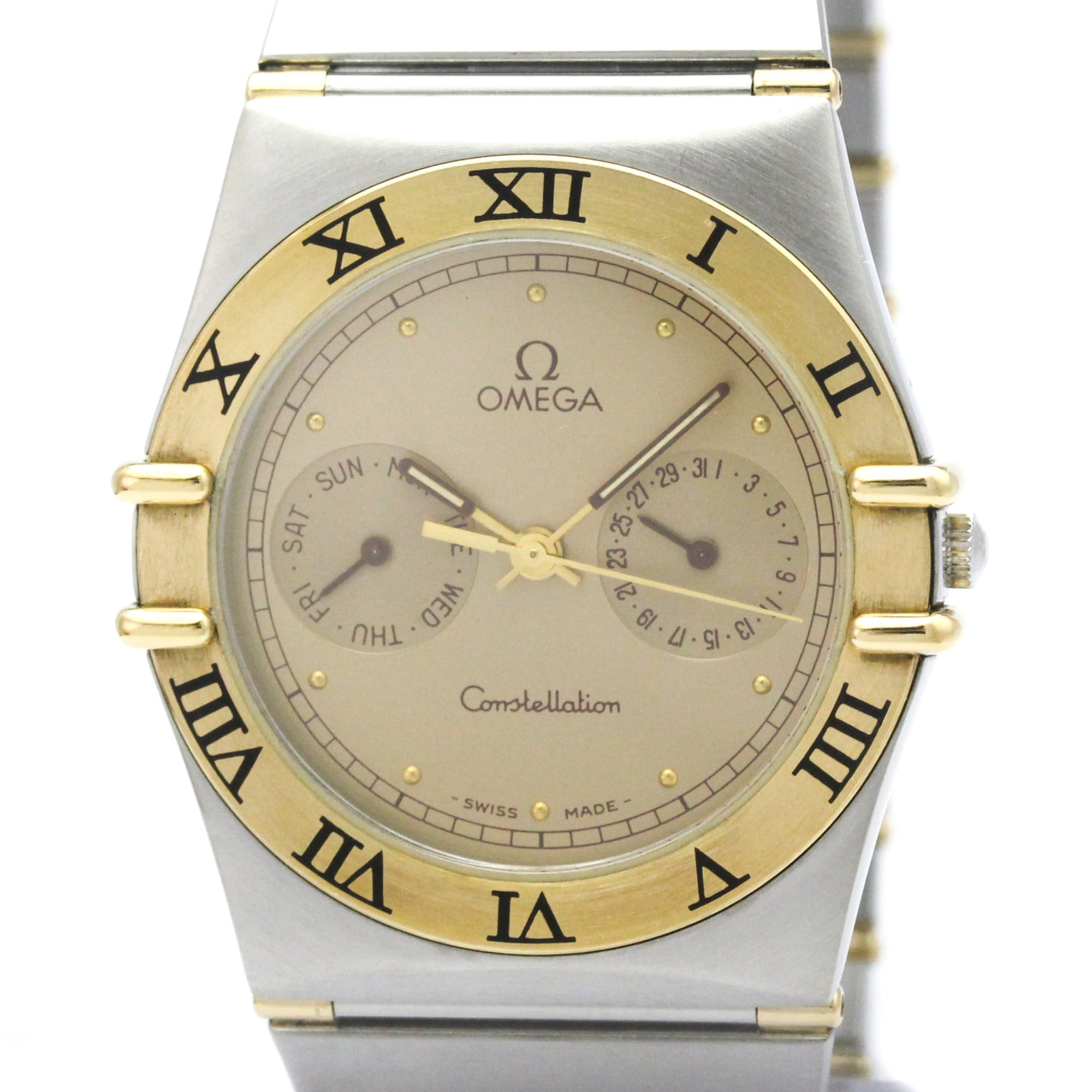 2000_2c4e33f4-6f90-4060-8162-e54fa3ba531c.jpg OMEGA Constellation Day Date 18K Gold Steel Quartz Mens 396.1070 - Image 1