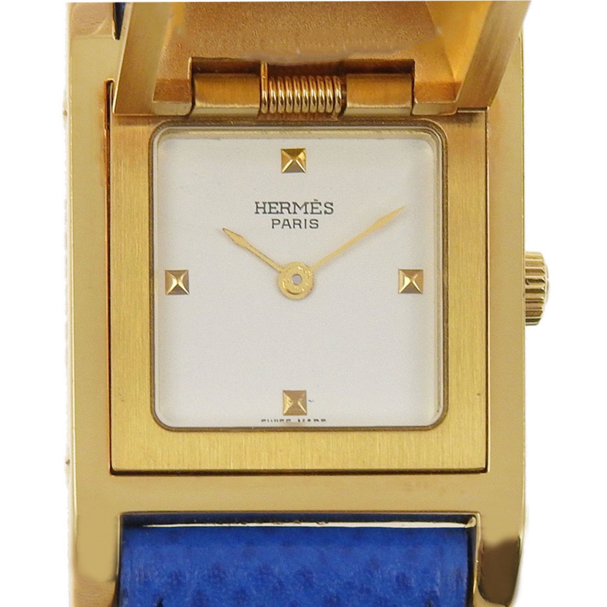 2000_2d9277e4-4c7a-432a-8585-9f9e76ed66a7.jpg Hermes HERMES Medor Watch Gold Plated x Embossed Leather 1994 Quartz Analog Display White Dial Ladies - Image 1
