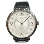 Louis Vuitton Tambour watch, total weight 48g, stainless steel, genuine leather strap, quartz movement, silver dial, Q13MJ