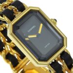 CHANEL Premiere S Watch H0001, Gold-Plated Leather Quartz Movement, Analog Display, Black Dial, Women's - Image 3