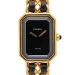 Chanel CHANEL PremiÃ¨re M Wristwatch, Gold Plated (GP), Leather Strap, Women's, Black, H0001