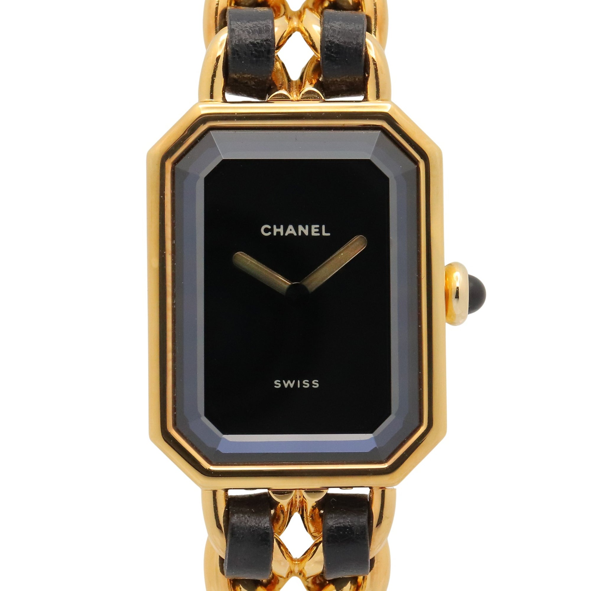 2000_32a70297-d80d-4154-a9ee-2ad035f029dd.jpg Chanel CHANEL Première M Wristwatch, Gold Plated (GP), Leather Strap, Women's, Black, H0001 - Image 1