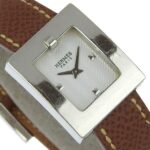 HermÃ¨s BE1.110 Women's Stainless Steel and Leather Strap Watch, 2002, Quartz Movement, Analog Display, White Dial - Image 3