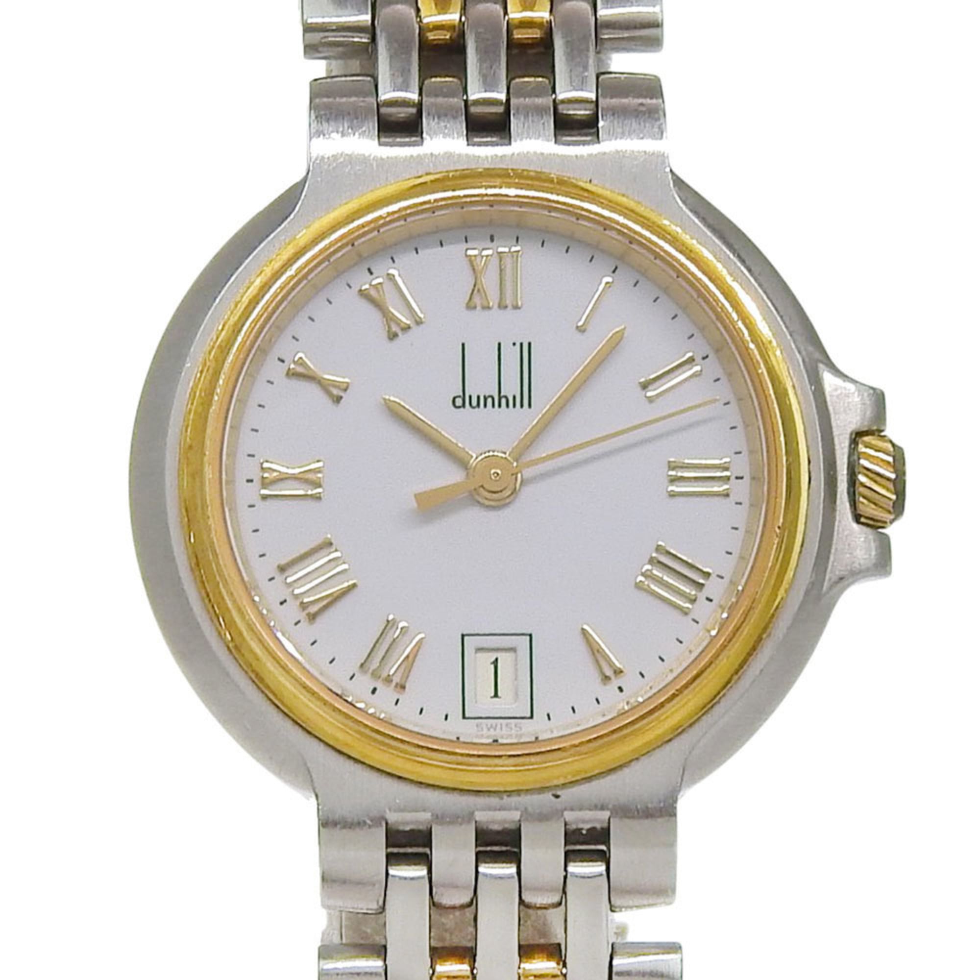 2000_34cc43ba-f487-416d-890c-b6b20cef366f.jpg Dunhill Elite Date White Dial 18K Yellow Gold Stainless Steel 40.7g Quartz Battery Approx. 27mm Women's Watch - Image 1