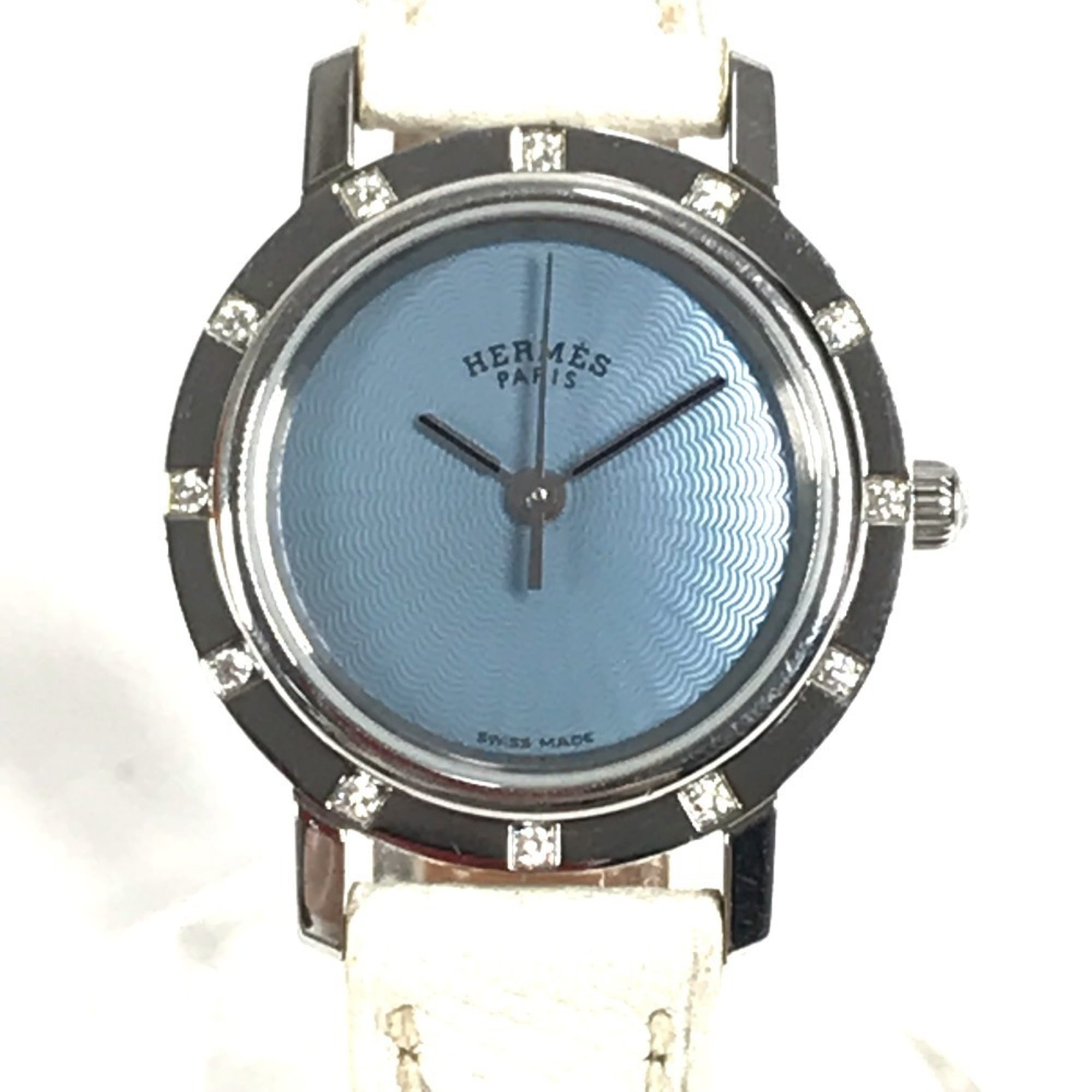 2000_34f81f45-b0dc-4f6e-a899-2c7e27797770.jpg HERMES CL4.230 Clipper Nacle 12-Piece Diamond Wo with Leather Strap White Leather/Stainless Steel - Image 1