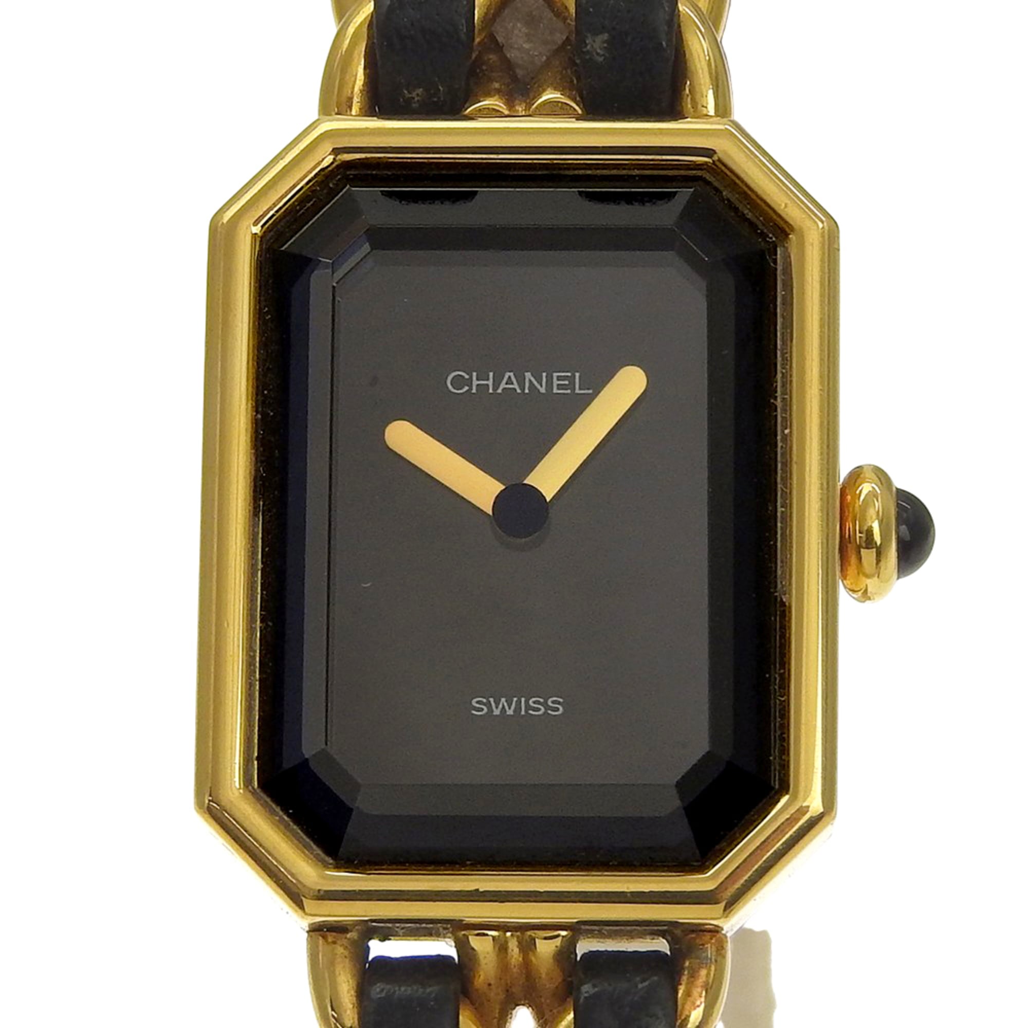 2000_358dc88b-f0d8-4e4c-8496-65045e308bd1.jpg Chanel Premiere S Watch H0001 Gold Plated x Leather Black Quartz Analog Dial Ladies - Image 1