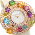 Bulgari BVLGARI Astrale Cerchi Diamond & Colored Stone Watch, 18K Pink Gold (PG), Diamond, Leather Strap, Women's, White, White Shell, AEP36G - Image 3