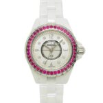 Chanel J12 29mm H3243 Wo Pink Sapphire Bezel 8 Diamonds White Shell Ceramic Quartz