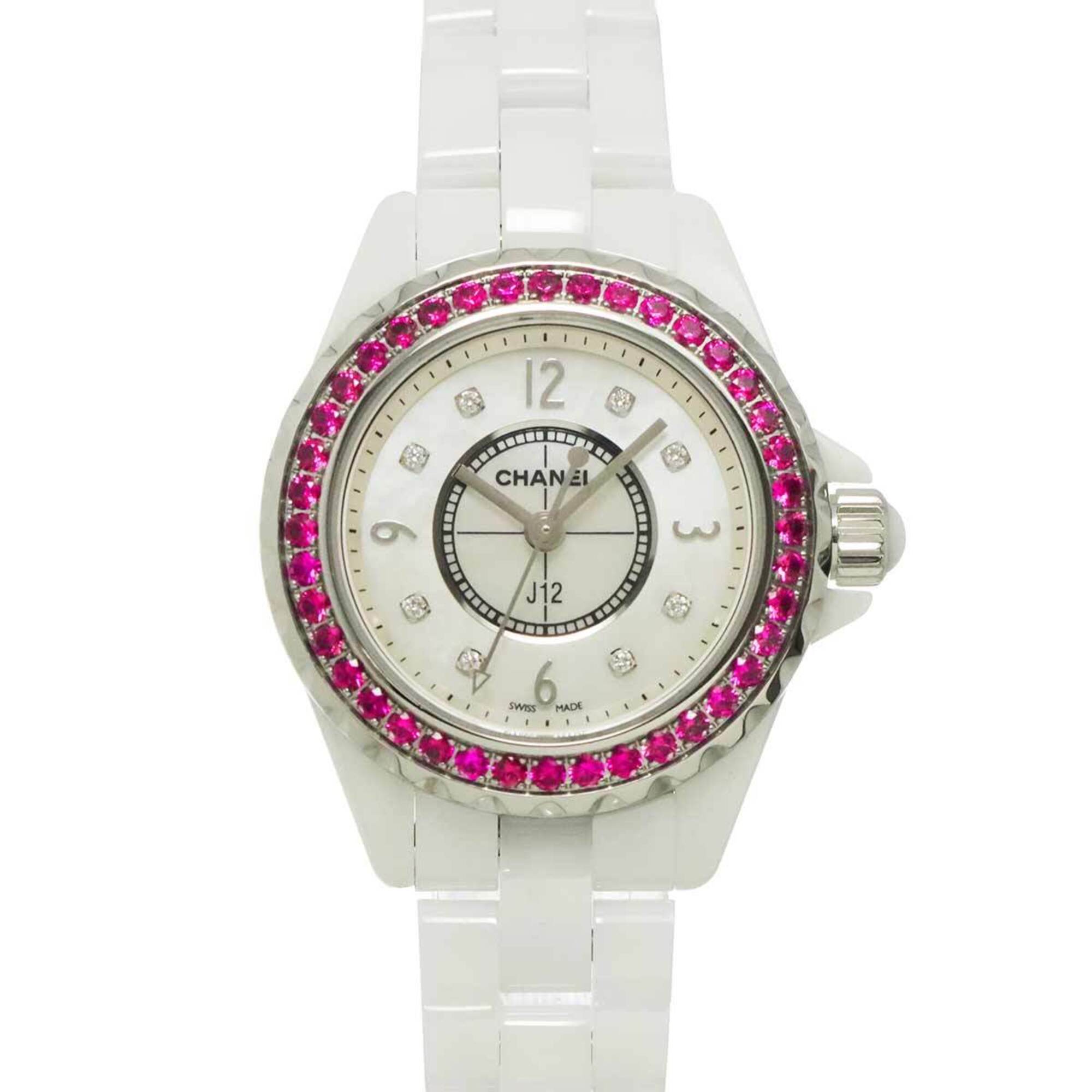 2000_3697a0e0-e3a4-41bb-b139-a232f65b3a9d.jpg Chanel J12 29mm H3243 Wo Pink Sapphire Bezel 8 Diamonds White Shell Ceramic Quartz - Image 1