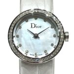 Dior La Di de wrist total weight 21.3g stainless steel genuine leather strap quartz movement white mother-of-pearl dial CD041111
