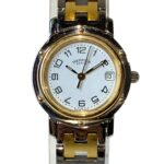 Hermes Clipper Two-Tone Watch, Total Weight 43.6g, Stainless Steel, Quartz Movement, White Dial, CL4.220