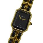 Chanel CHANEL Women's Watch Brand Premiere Quartz QZ GP Leather M Size H0001 Square Gold Black