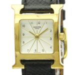 HERMES H Watch Gold Plated Leather Quartz Ladies Watch HH1.201