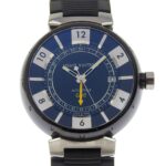 Louis Vuitton Tambour GMT Watch Q113K Stainless Steel x Rubber Automatic Black Dial Men's