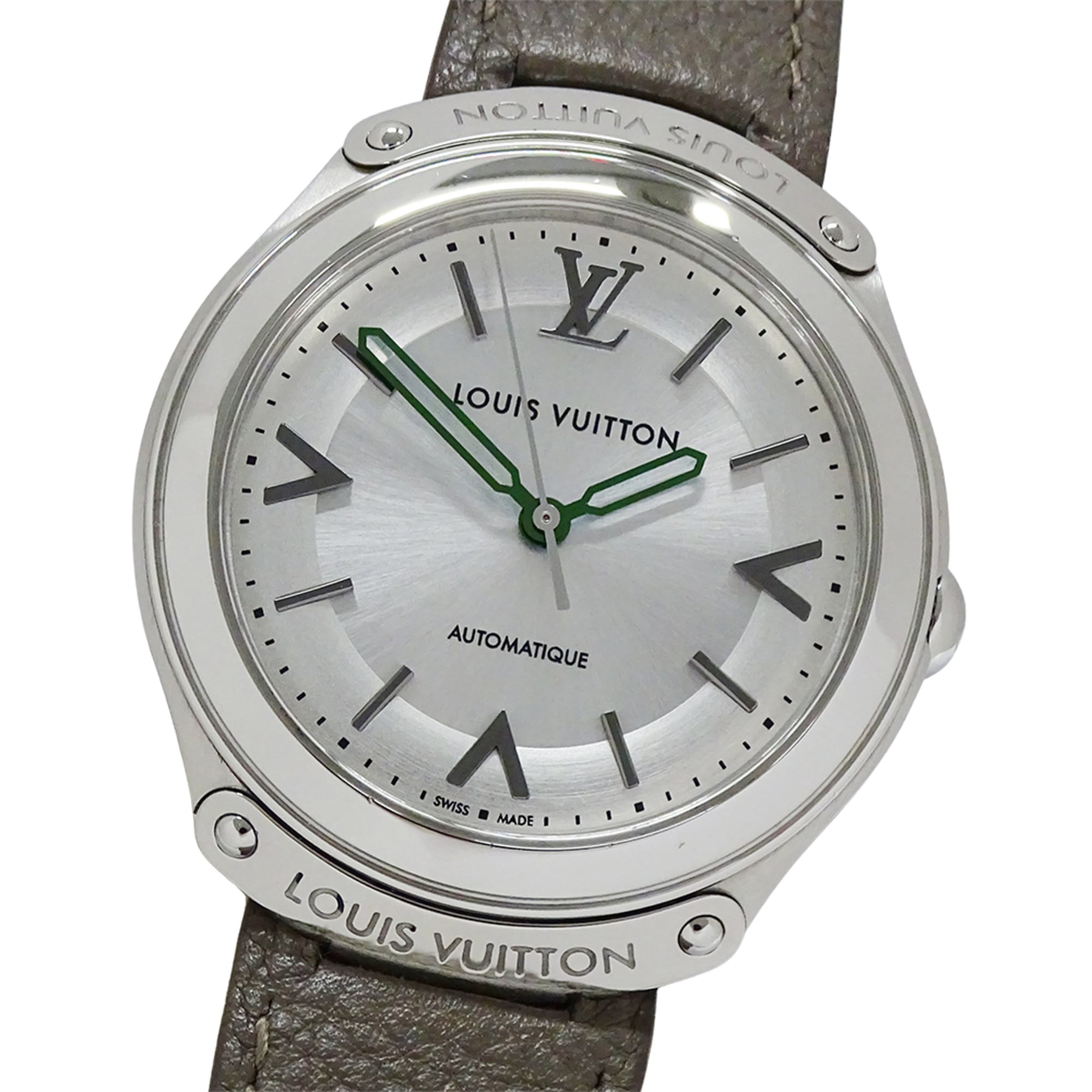 2000_3ecd9559-79b7-4766-998c-e28ad0cd15d7.jpg Louis Vuitton LOUIS VUITTON Men's Watch Brand Fifty Five Automatic AT Stainless Steel SS Leather Q6G20 Round - Image 1