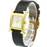 HERMES H Watch Gold Plated Leather Quartz Ladies Watch HH1.201 - Image 2