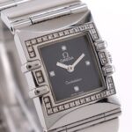 OMEGA Constellation Carree Watch, cal. 1376 1528.46, stainless steel with diamonds, 1998, quartz movement, analog display, black dial, women's. - Image 3