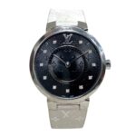 Louis Vuitton Tambour Slim Watch, Total Weight 51g, Stainless Steel, Rubber Strap, Quartz Movement, Black Dial, QA144