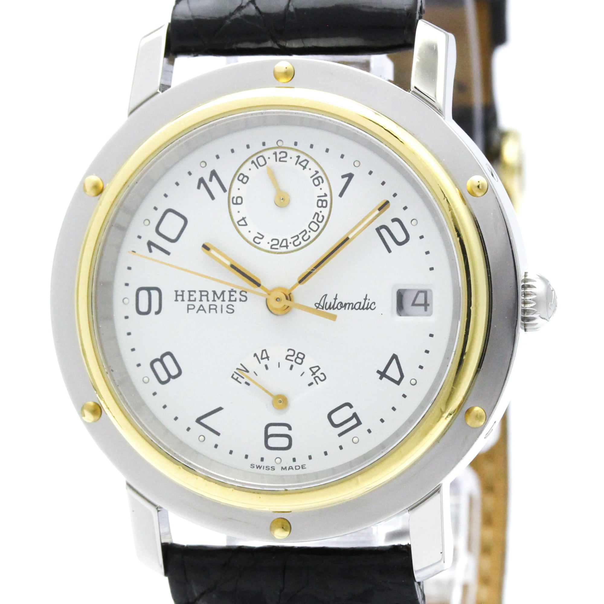 2000_4428272b-743d-4e46-b786-1e83da30dfdc.jpg HERMES Clipper Power Reserve Gold Plated Steel Mens CL5.720 - Image 1