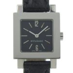 BVLGARI Quadrado SQ22SL Women's Watch, Stainless Steel and Leather, Quartz Movement, Analog Display, Black Dial